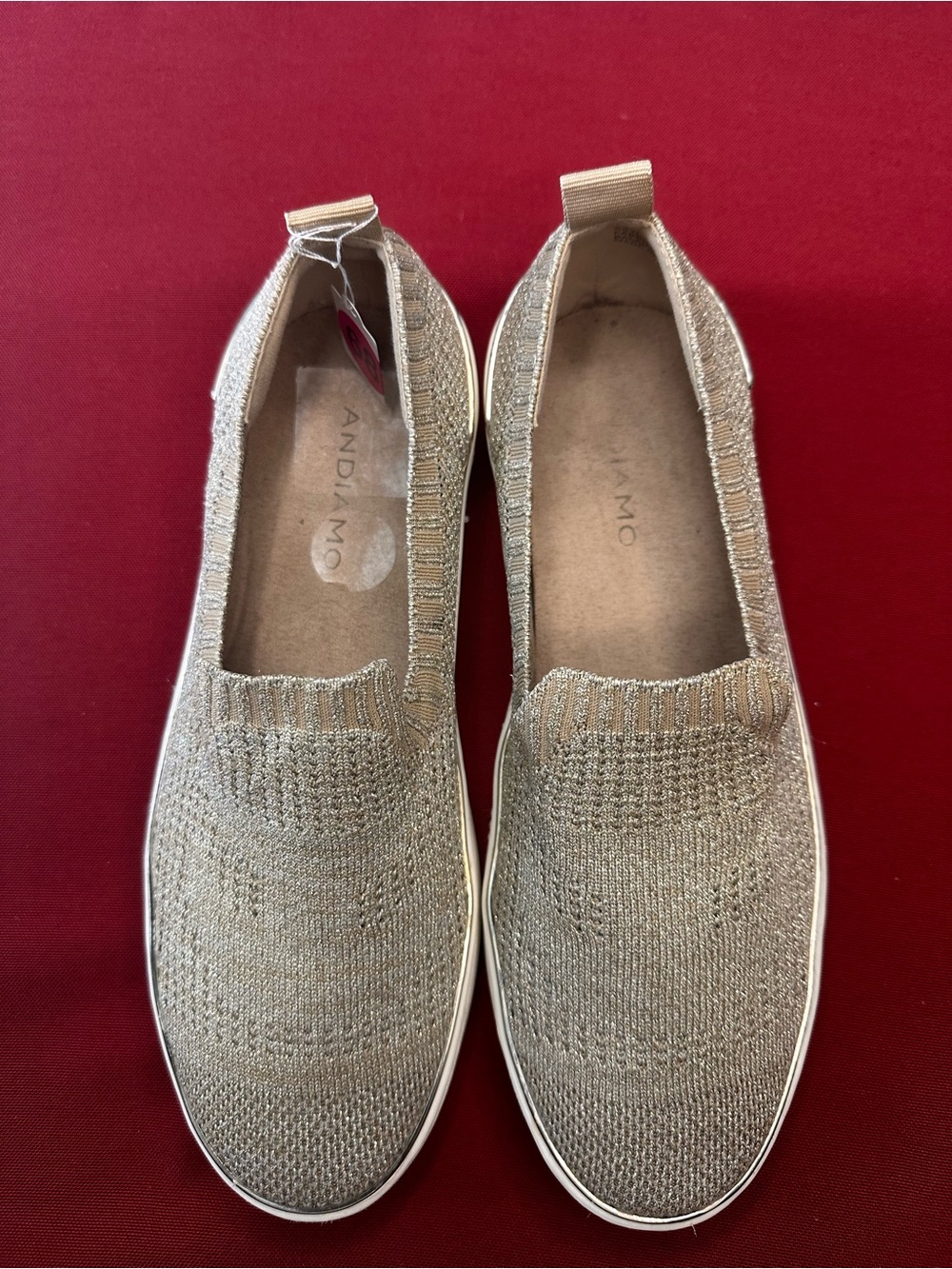 No.68 Andiamo Women's Gold Metallic Knit Platform Slip-On Sneakers Size 7M